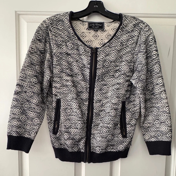 LUCKY BRAND Black Cream Zip Up Jacket S - Picture 3 of 8